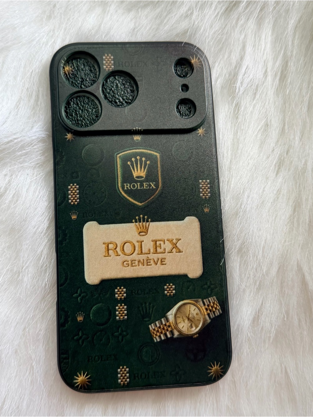 Rolex Green & Gold Embossed Luxury Phone Case iPhone 17 pro max